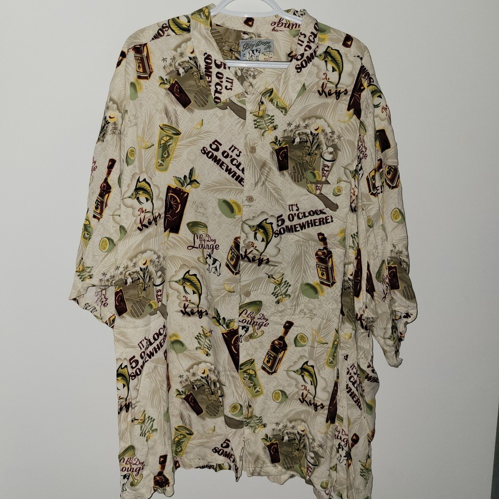 Big Dogs Lounge Button Up Hawaiian Shirt Men's Size 5XL It's 5 O'clock Somewhere